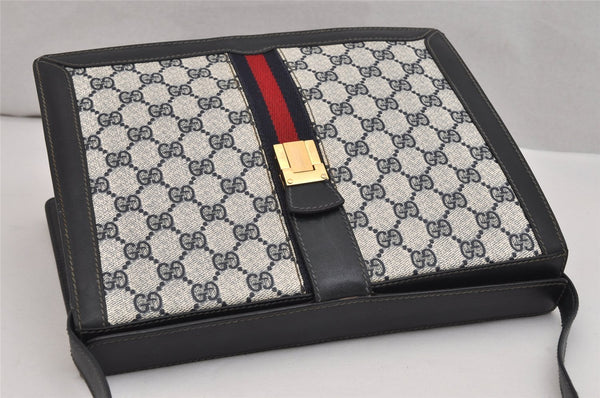 Authentic GUCCI Sherry Line Shoulder Cross Body Bag GG PVC Leather Navy 1395K