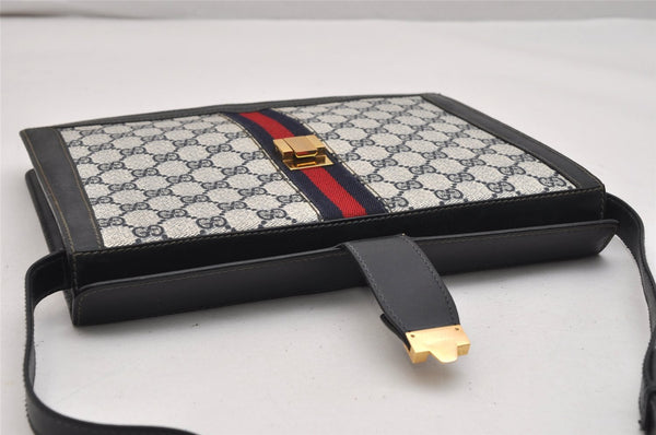 Authentic GUCCI Sherry Line Shoulder Cross Body Bag GG PVC Leather Navy 1395K