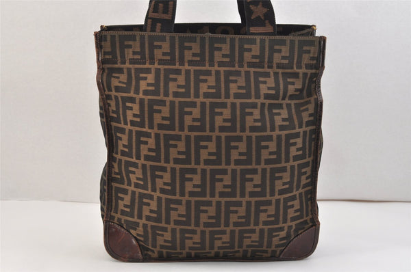 Authentic FENDI Vintage Zucca Folding Tote Hand Bag Nylon Leather Brown 1395L