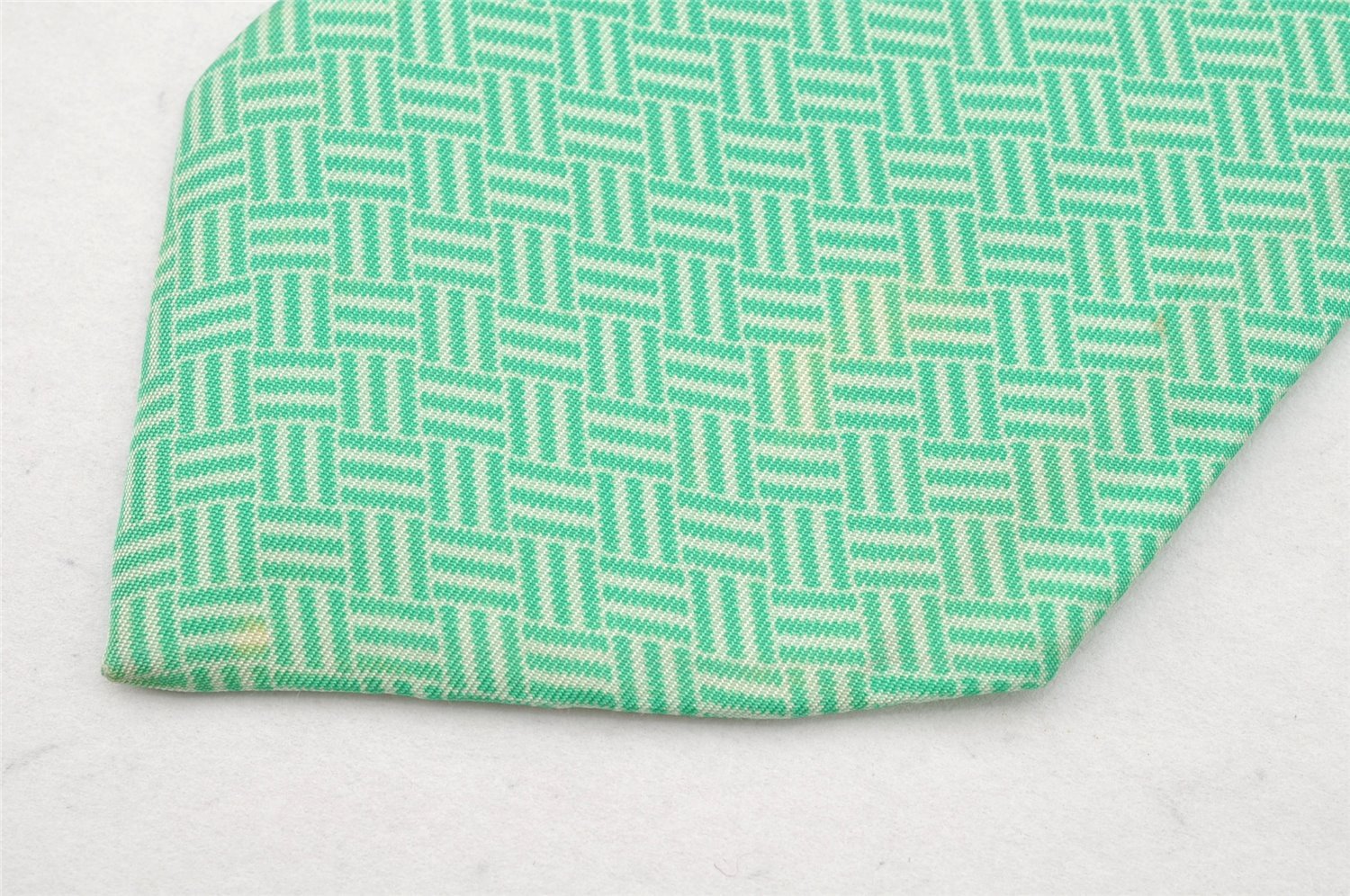 Authentic HERMES Vintage Tie Necktie Check Pattern Silk 5238SA Light Green 1396I