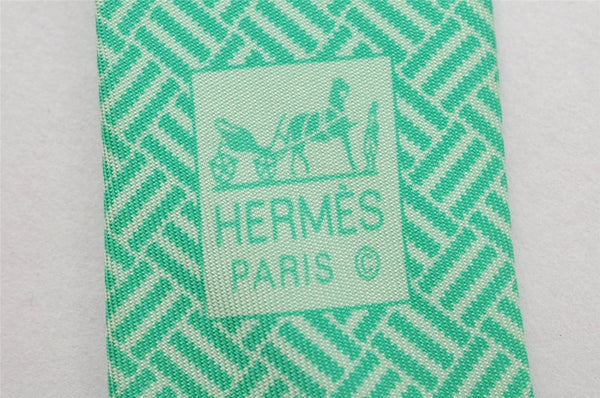 Authentic HERMES Vintage Tie Necktie Check Pattern Silk 5238SA Light Green 1396I