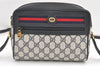 Authentic GUCCI Sherry Line Shoulder Cross Bag GG PVC Leather Navy Junk 1396K