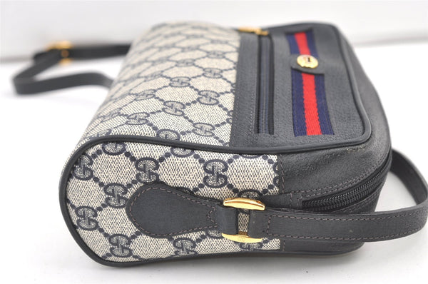 Authentic GUCCI Sherry Line Shoulder Cross Bag GG PVC Leather Navy Junk 1396K