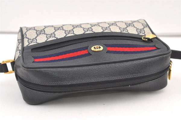 Authentic GUCCI Sherry Line Shoulder Cross Bag GG PVC Leather Navy Junk 1396K