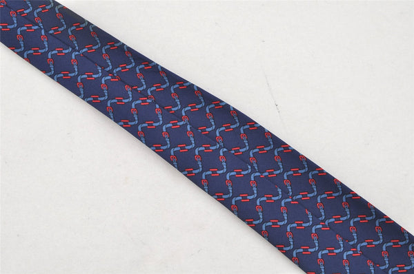 Authentic HERMES Vintage Tie Necktie Belt Pattern Silk 988SA Navy Blue 1397I