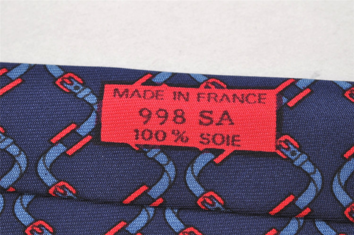 Authentic HERMES Vintage Tie Necktie Belt Pattern Silk 988SA Navy Blue 1397I