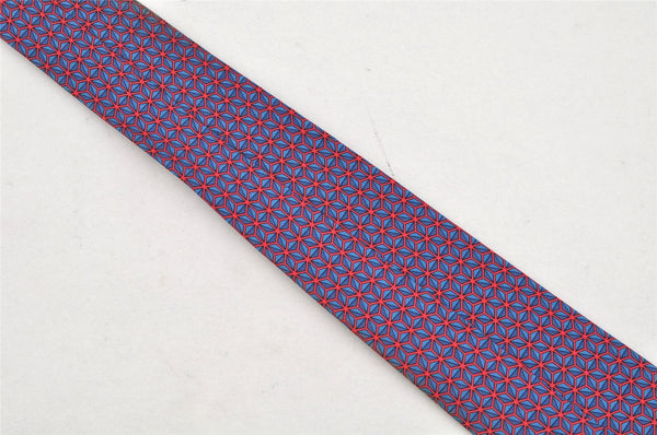 Authentic HERMES Tie Necktie Geometrical Pattern Silk 7081OA Blue Red 1398I