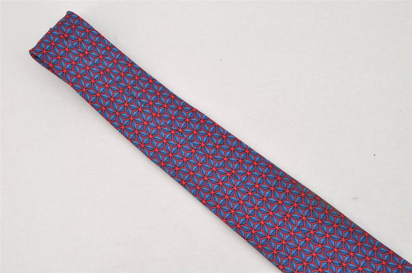 Authentic HERMES Tie Necktie Geometrical Pattern Silk 7081OA Blue Red 1398I