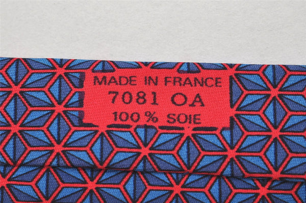 Authentic HERMES Tie Necktie Geometrical Pattern Silk 7081OA Blue Red 1398I