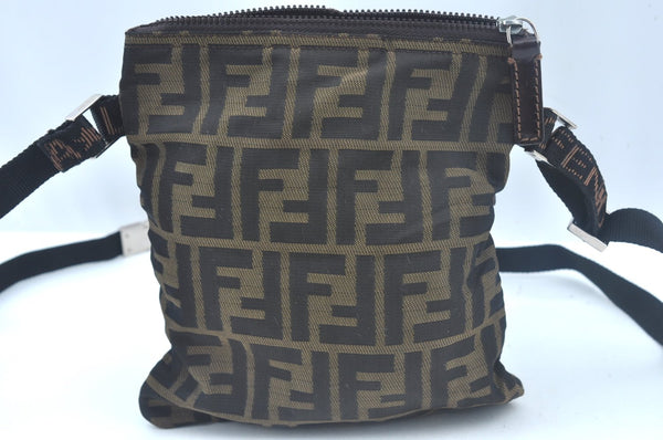 Authentic FENDI Zucca Shoulder Cross Body Bag Nylon Leather Brown Junk 1398J