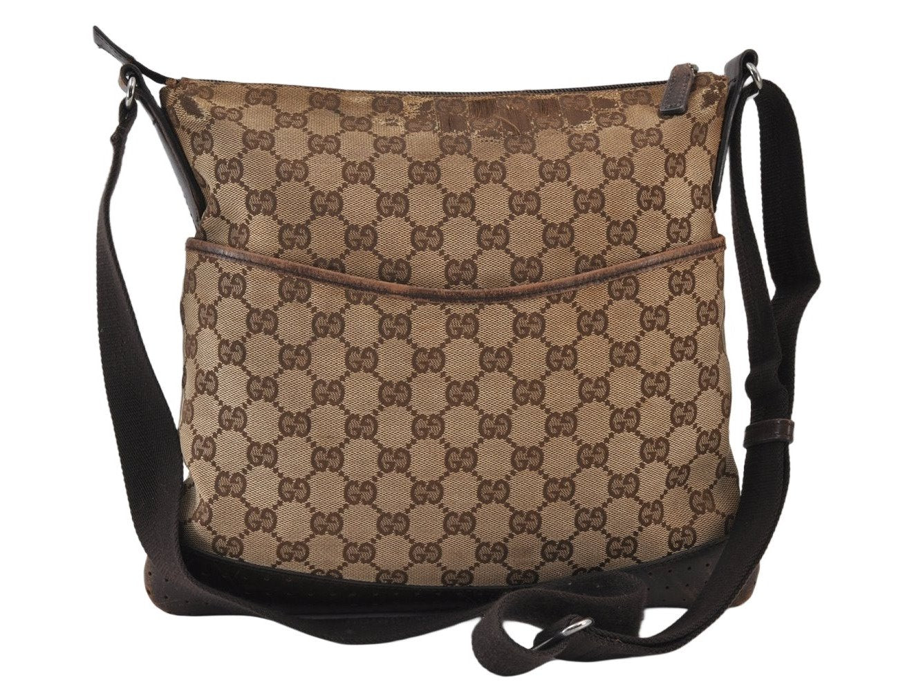 Authentic GUCCI Shoulder Cross Body Bag GG Canvas Leather 145857 Brown 1398K