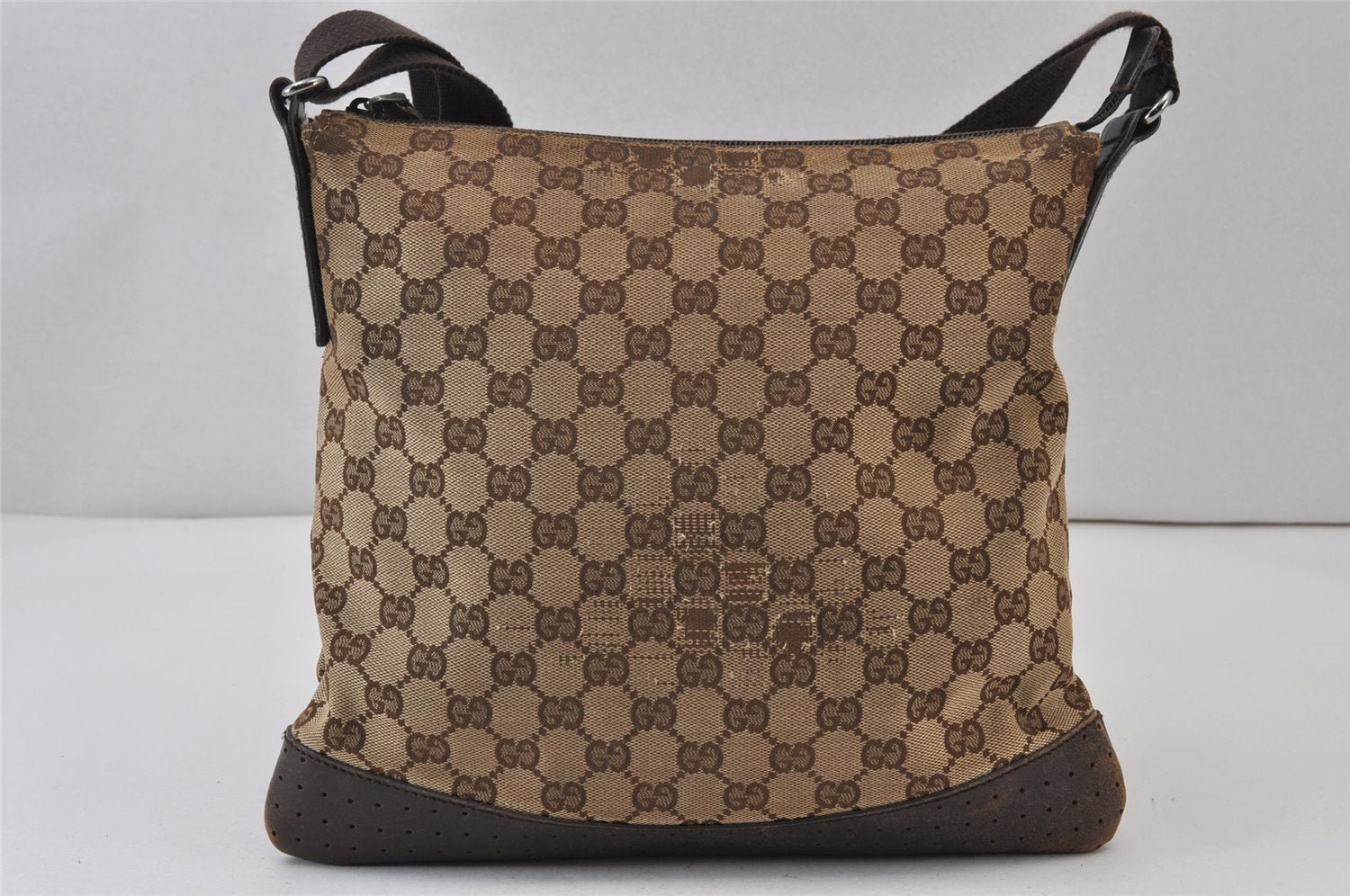 Authentic GUCCI Shoulder Cross Body Bag GG Canvas Leather 145857 Brown 1398K