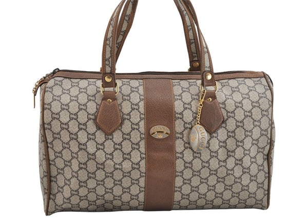 Authentic GUCCI Vintage GG Plus Hand Boston Bag GG PVC Leather Brown Junk 1399K
