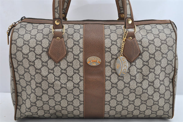 Authentic GUCCI Vintage GG Plus Hand Boston Bag GG PVC Leather Brown Junk 1399K
