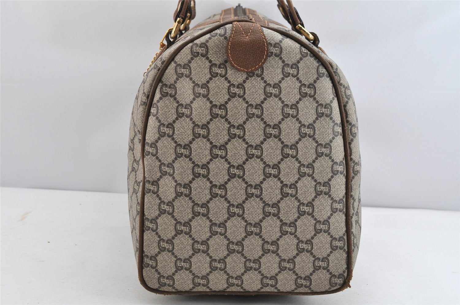 Authentic GUCCI Vintage GG Plus Hand Boston Bag GG PVC Leather Brown Junk 1399K