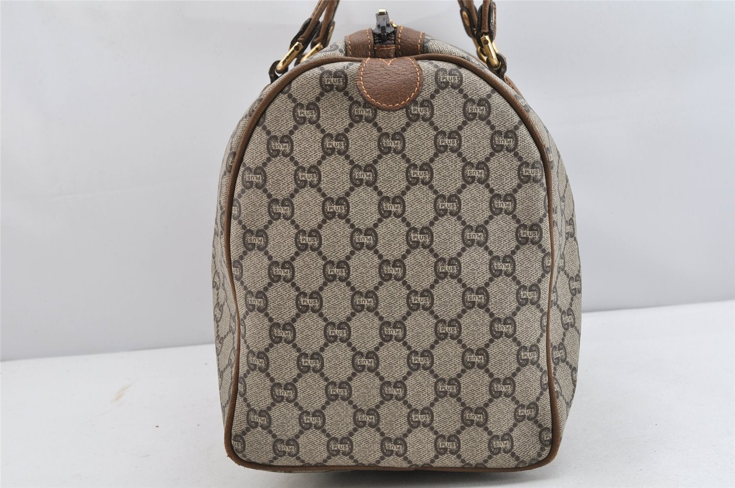 Authentic GUCCI Vintage GG Plus Hand Boston Bag GG PVC Leather Brown Junk 1399K
