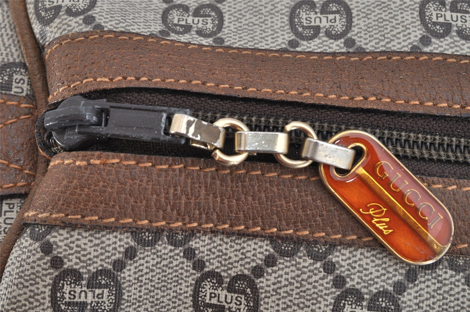 Authentic GUCCI Vintage GG Plus Hand Boston Bag GG PVC Leather Brown Junk 1399K