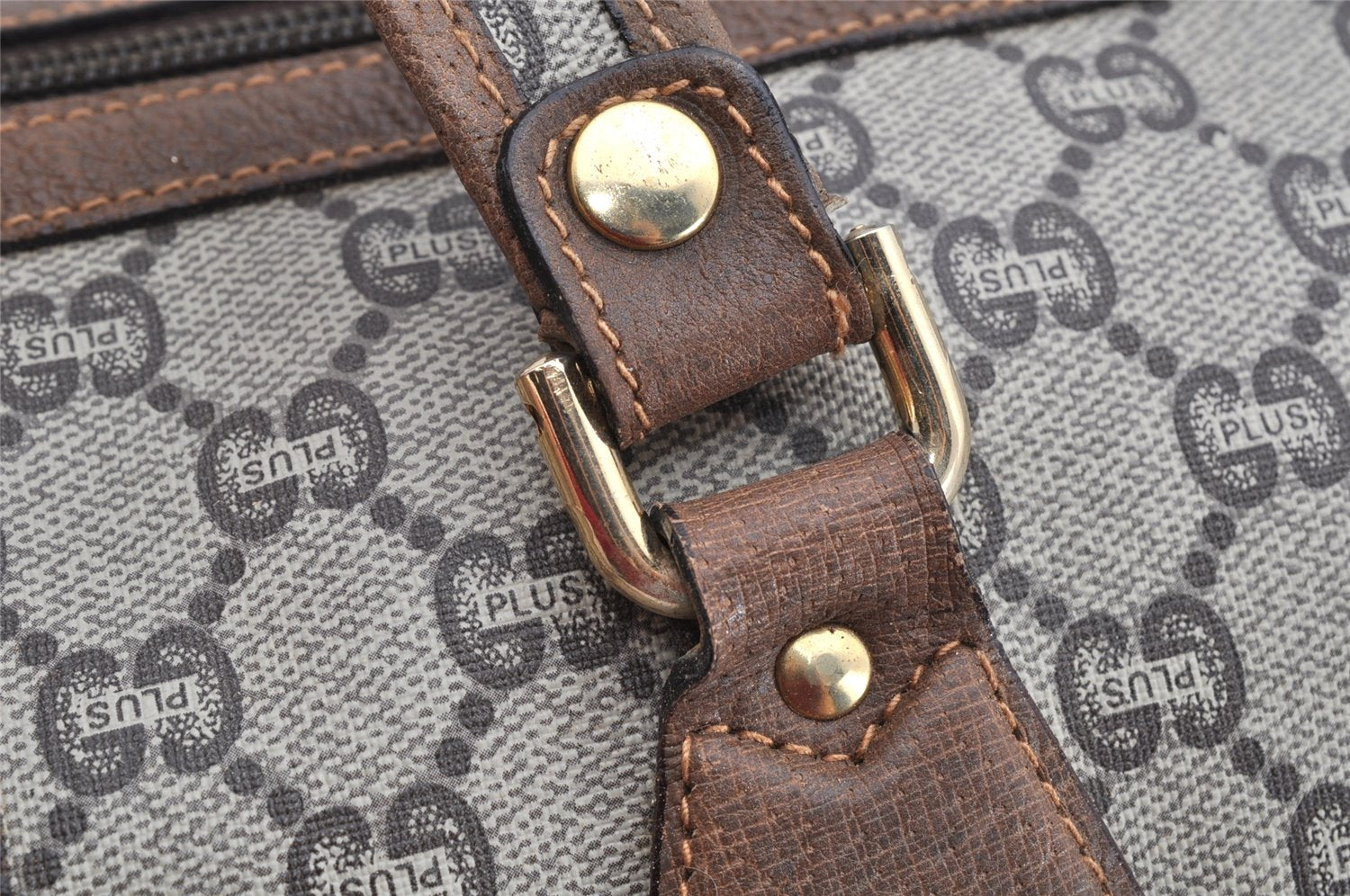 Authentic GUCCI Vintage GG Plus Hand Boston Bag GG PVC Leather Brown Junk 1399K