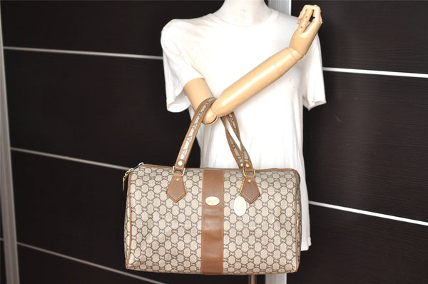 Authentic GUCCI Vintage GG Plus Hand Boston Bag GG PVC Leather Brown Junk 1399K