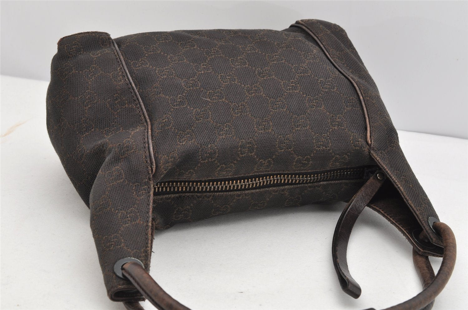 Authentic GUCCI Shoulder Hand Bag Purse GG Canvas Leather 101333 Brown 1400K