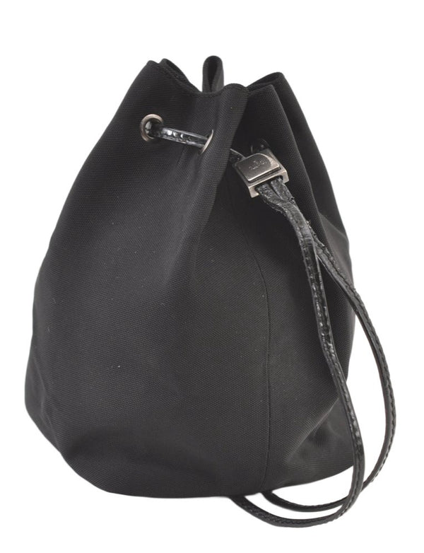 Authentic GUCCI Drawstring Hand Bag Purse Nylon Enamel Black 1401K