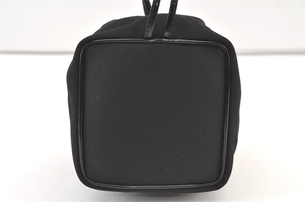Authentic GUCCI Drawstring Hand Bag Purse Nylon Enamel Black 1401K