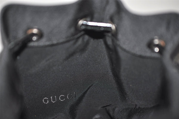 Authentic GUCCI Drawstring Hand Bag Purse Nylon Enamel Black 1401K