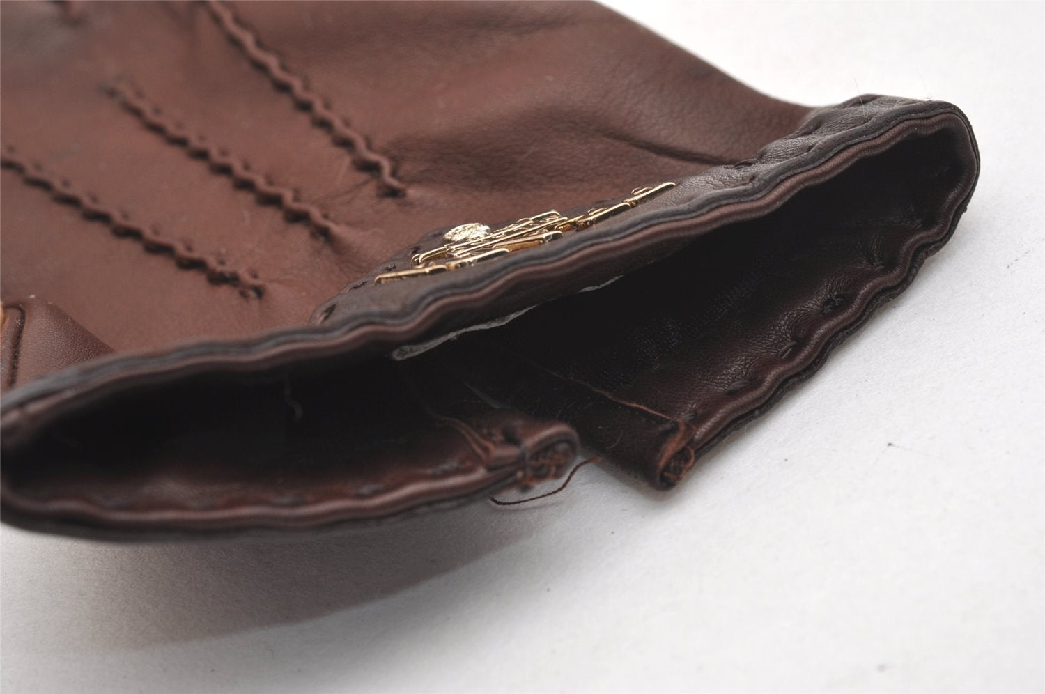 Authentic PRADA Vintage Leather Nappa Glove Size 7 Brown Box 1402I