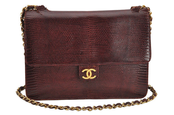 Authentic CHANEL Vintage Leather CoCo Mark Shoulder Bag Purse Bordeaux Red 1405K