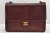 Authentic CHANEL Vintage Leather CoCo Mark Shoulder Bag Purse Bordeaux Red 1405K