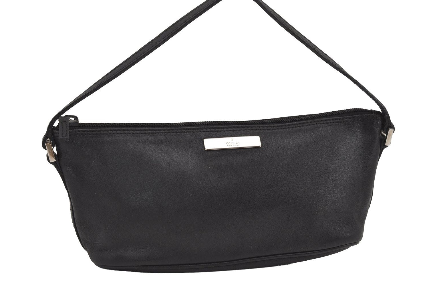 Authentic GUCCI Vintage Hand Bag Pouch Purse Leather 0391103 Black 1406I