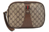 Authentic GUCCI Web Sherry Line Clutch Hand Bag Purse GG PVC Leather Brown 1408L