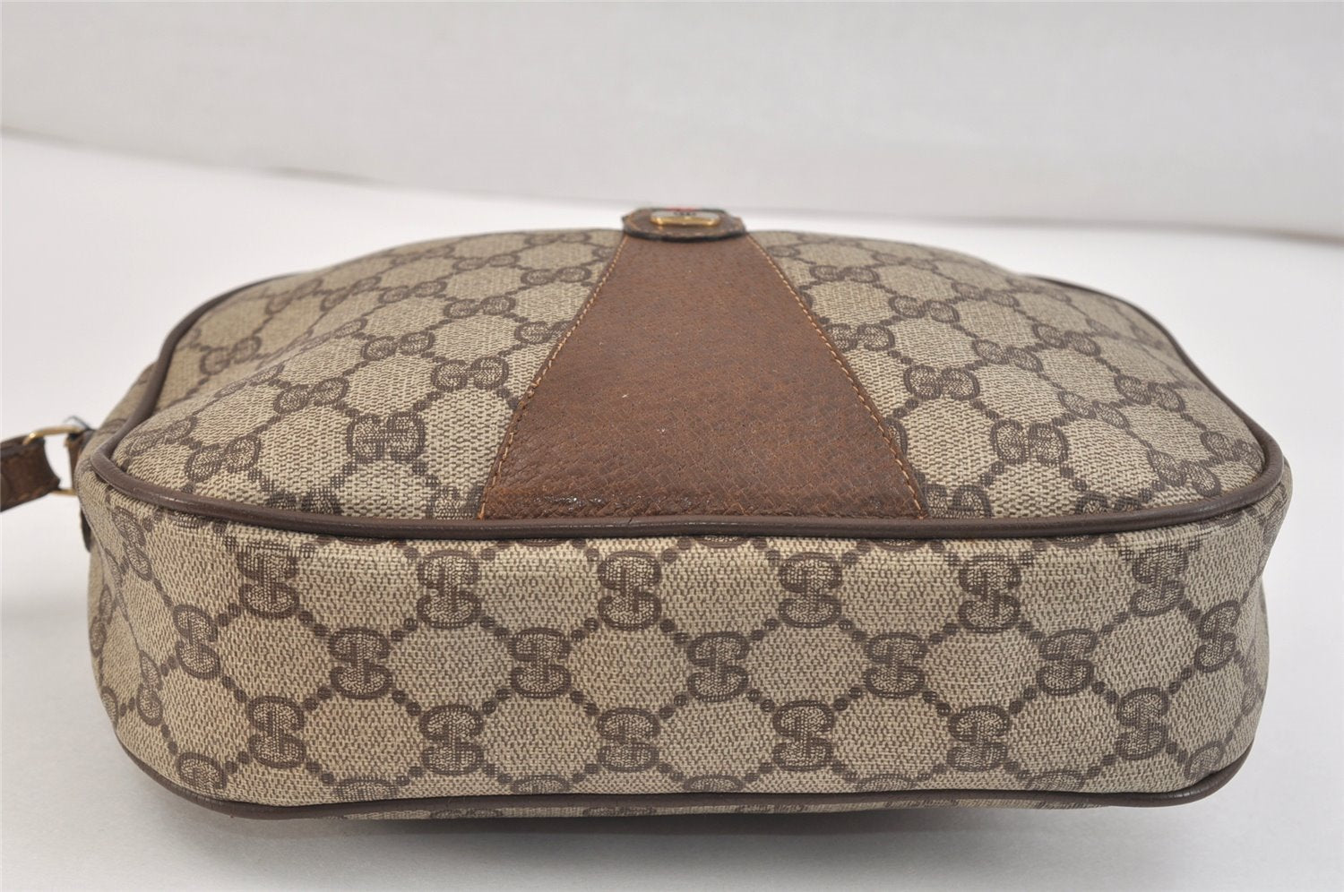 Authentic GUCCI Web Sherry Line Clutch Hand Bag Purse GG PVC Leather Brown 1408L