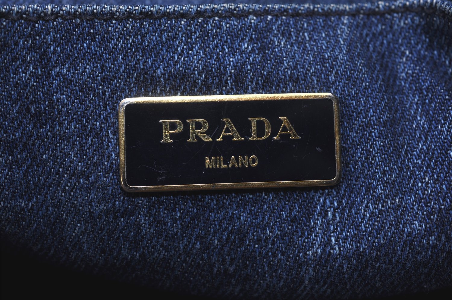 Authentic PRADA Vintage DENIM Canapa M 2Way Shoulder Hand Bag B2642B Blue 1412I