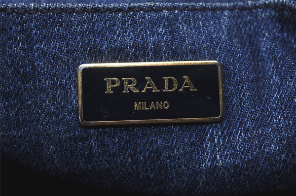 Authentic PRADA Vintage DENIM Canapa M 2Way Shoulder Hand Bag B2642B Blue 1412I