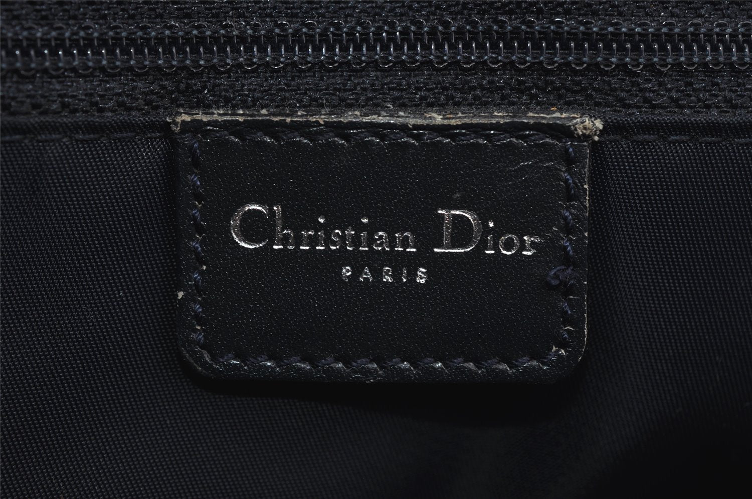 Authentic Christian Dior Trotter Hand Bag Canvas Leather Navy Blue 1417I