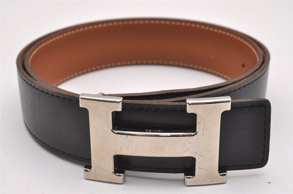 Authentic HERMES Constance Leather Belt Size 75cm 29.5" Black Brown Box 1419J