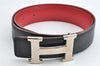 Authentic HERMES Constance Leather Belt Size 65cm 25.6" Black Red 1422K