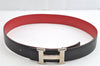 Authentic HERMES Constance Leather Belt Size 65cm 25.6" Black Red 1422K