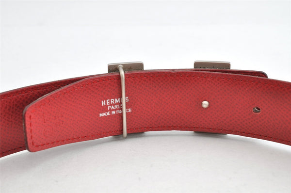 Authentic HERMES Constance Leather Belt Size 65cm 25.6" Black Red 1422K