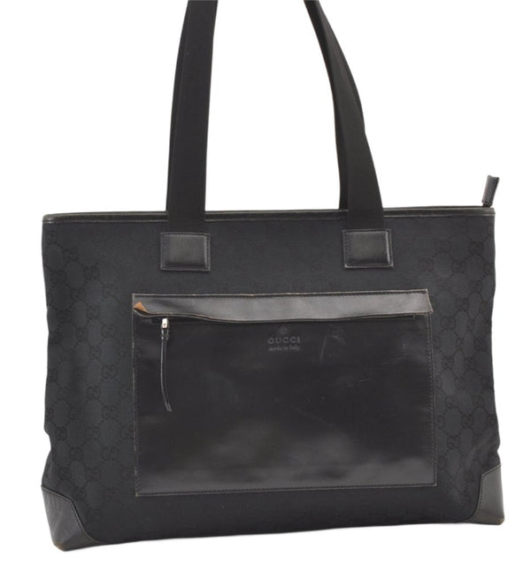 Authentic GUCCI Vintage Shoulder Tote Bag GG Canvas Leather 0190426 Black 1430K