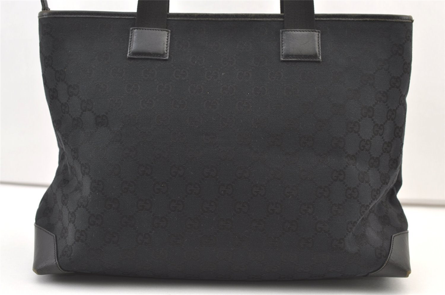 Authentic GUCCI Vintage Shoulder Tote Bag GG Canvas Leather 0190426 Black 1430K