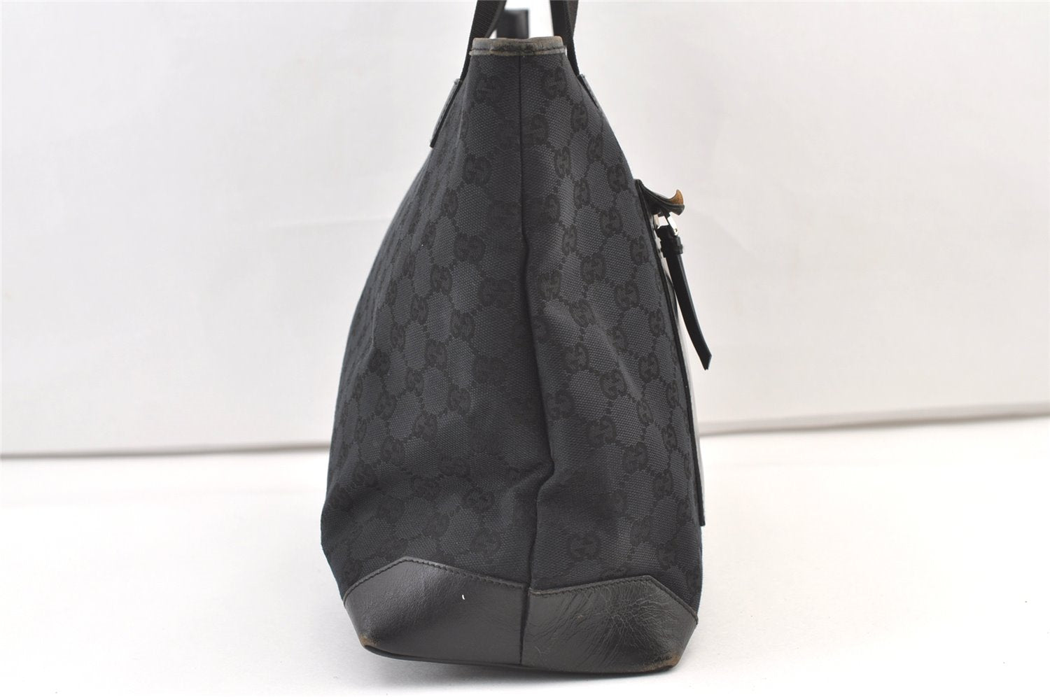 Authentic GUCCI Vintage Shoulder Tote Bag GG Canvas Leather 0190426 Black 1430K