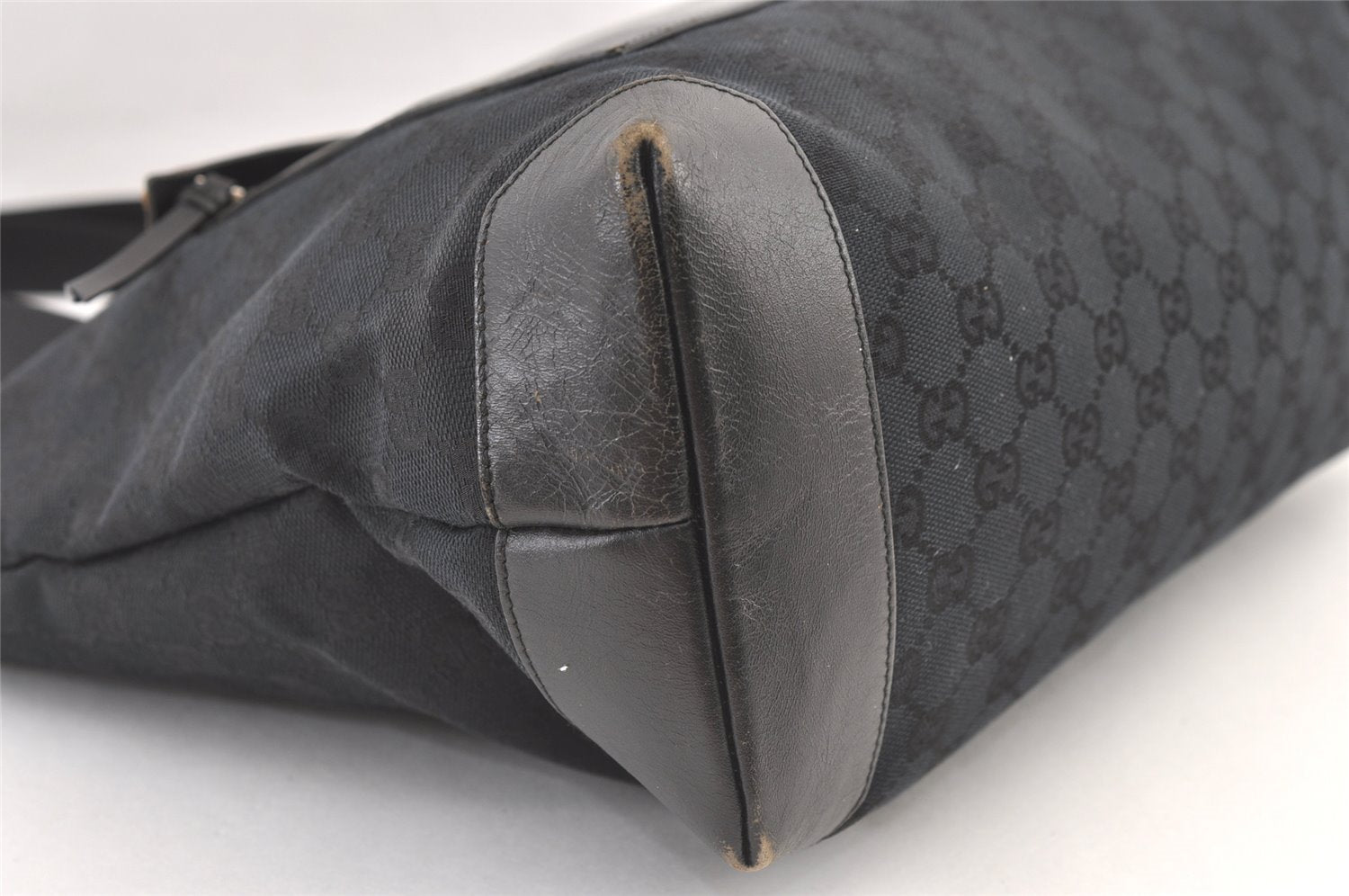 Authentic GUCCI Vintage Shoulder Tote Bag GG Canvas Leather 0190426 Black 1430K
