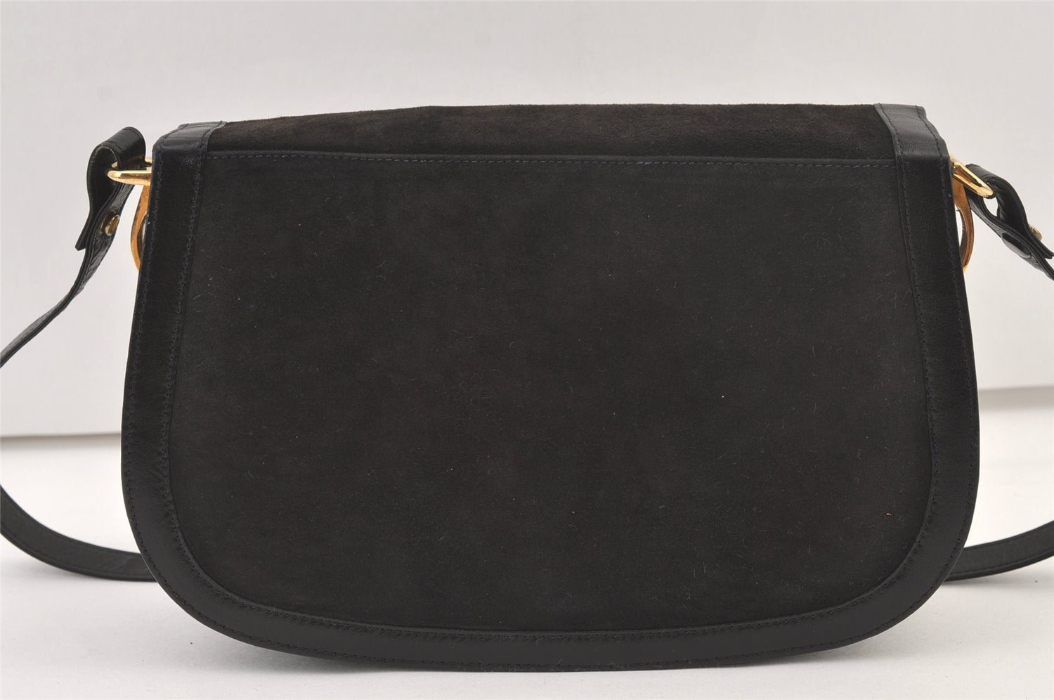 Authentic CELINE Horse Carriage Shoulder Hand Bag Suede Leather Black 1433K