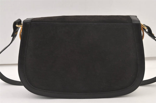 Authentic CELINE Horse Carriage Shoulder Hand Bag Suede Leather Black 1433K