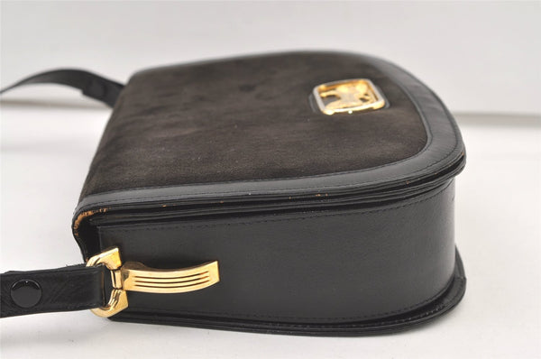 Authentic CELINE Horse Carriage Shoulder Hand Bag Suede Leather Black 1433K
