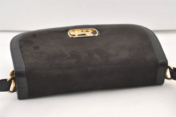 Authentic CELINE Horse Carriage Shoulder Hand Bag Suede Leather Black 1433K