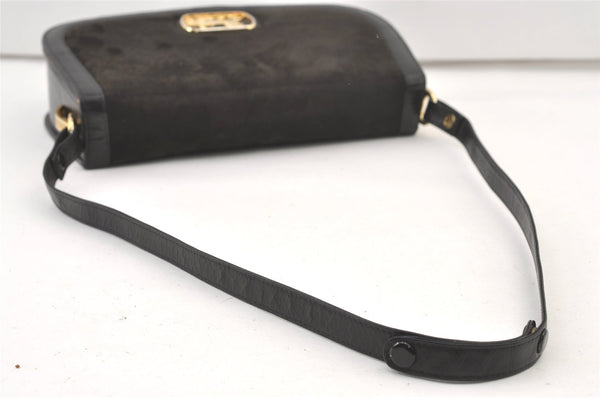 Authentic CELINE Horse Carriage Shoulder Hand Bag Suede Leather Black 1433K