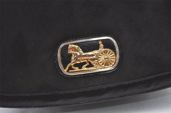 Authentic CELINE Horse Carriage Shoulder Hand Bag Suede Leather Black 1433K